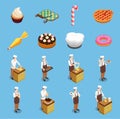 Confectionery Chef Isometric Icons Set