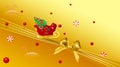 Confectionery Christmas and New Year Realistic 3D abstract background. Santa Claus red golden color toy sleigh with x Royalty Free Stock Photo