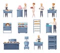 Confectionery Factory Cartoon Icons Set