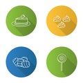 Confectionery flat linear long shadow icons set