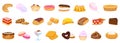 Confectionery icons set cartoon vector. Sweet-shop cake