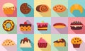 Confectionery icons set, flat style