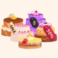 Confectionery shop Sale. Set of sweets, cakes. desserts. vector illustration