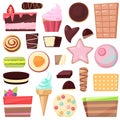 Confectionery sweets chocolate candies and sweet confection dessert in candyshop illustration of confected cake or