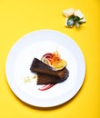 Confectionery and sweets concept. Prague chocolate cake on plate