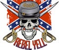 Confederate flag, skull wearing kepi and crossed cavalry swords