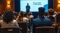 Conference on Data Ethics in AI Systems, diverse group of professionals seated in front of screen with the text Ethical