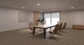 Conference hall 3d render, 3d illustration board interior luxury presentation
