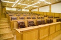 Conference halls with armchairs and tables