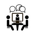 Conference icon. People sitting at the table. Online Video Chat vector icon.