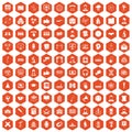 100 conference icons hexagon orange Royalty Free Stock Photo