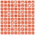 100 conference icons set grunge orange Royalty Free Stock Photo