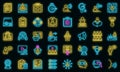 Conference icons set outline vector. Virtual zoom vector neon