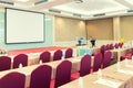 Conference Meeting Room , Row of  Chairs with Stage and Empty Screen for Business Meeting, Conference, Training Course, used as Royalty Free Stock Photo