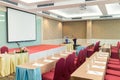 Conference Meeting Room , Row of  Chairs with Stage and Empty Screen for Business Meeting, Conference, Training Course, used as Royalty Free Stock Photo