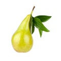 Conference pear with green leaves on white background isolated close up Royalty Free Stock Photo