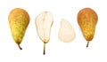 Conference pears - whole, halved and peeled