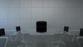 Conference room, brainstorming, forward moving camera, front chairman. day time.3D.