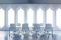 Conference room with diamond pattern on window