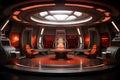 Conference room interior in futuristic starship, generative AI