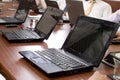 Conference room with laptops