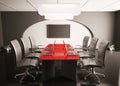 Conference room with lcd and laptops 3d Royalty Free Stock Photo