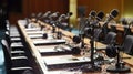 Conference Room with Microphones Setup Royalty Free Stock Photo
