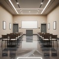 Conference room with podium, projection screen, and seating auditorium empty Royalty Free Stock Photo