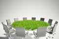 Conference table covered with grass