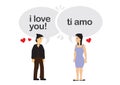 Confession of a couple in different languages. Concept of foreign communication or multiracial relationship