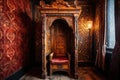 confessional booth with ornate wooden carving