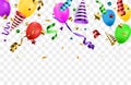 Confetti with party poppers isolated. Birthday background. Royalty Free Stock Photo