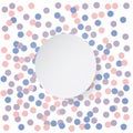 Confetti backdrop with white banner. Rose quarts and serenity colors.