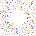 Confetti background, confetti explosion frame isolated on white, colorful confetti vector sqaure template