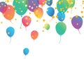 Confetti background with Party poppers and air balloons isolated. Festive vector illustration.Lettering Happy Birthday To You