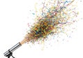 Confetti cannon explodes with vibrant streamers and colorful paper bits Royalty Free Stock Photo