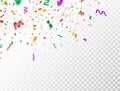 Confetti color splash on transparent background. Bright festive tinsel. Flying colorful confetti. Party backdrop Royalty Free Stock Photo