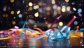 confetti and colorful cut paper streamer as party decoration. Generative AI Royalty Free Stock Photo