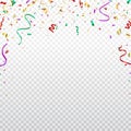 Confetti frame. Bright color festive tinsel. Colorful confetti falling on transparent background. Party backdrop