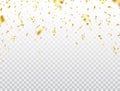 Confetti gold frame. Bright golden festive tinsel. Glitter confetti falling on transparent background. Party backdrop Royalty Free Stock Photo