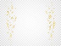 Confetti golden splash. Gold glitter confetti falling on transparent background. Shiny party frame. Bright festive