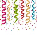 Confetti holiday background with set colorful paper serpentine