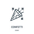 confetti icon vector from event collection. Thin line confetti outline icon vector illustration