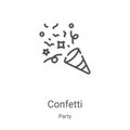 confetti icon vector from party collection. Thin line confetti outline icon vector illustration. Linear symbol for use on web and