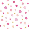 Confetti polka dot seamless pattern background. Golden glitter and pink trendy colors. For birthday, valentine and