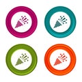 Confetti Popper icons. Party signs. Colorful web button with icon