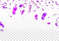 confetti and purple ribbons. Vector illustration. concept Celebration background on transparent background. illustration of celeb Royalty Free Stock Photo