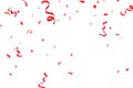 Confetti, red ribbon and paper falling, sale event, celebrate party vector background