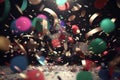 Confetti and ribbons. AI generative