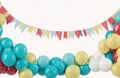 confetti serpentine ribbon border frame and multicolor balloons isolated on white Royalty Free Stock Photo